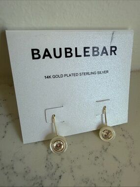 Baublebar Fallon 14K Gold Semi-Precious Earrings White Quartz and Gold NEW